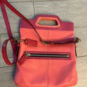 Coach Bonnie Fold overCoral Pink and Fuchsia Crossbody Bag with Adjustable Strap